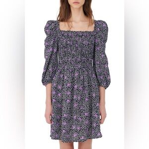 Maje Womens Rappa Floral Print Smocked Dress size medium